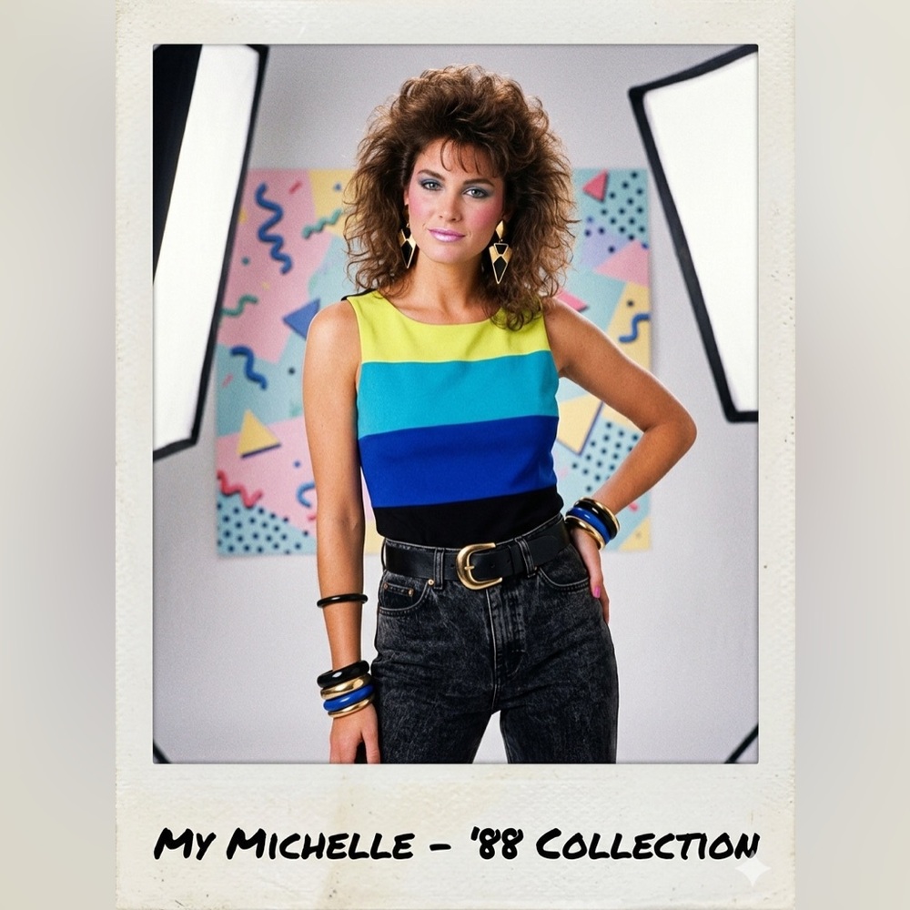 Vintage My Michelle Color Block Sleeveless Top Sz 9/10 Retro Mod Y2K Made in USA